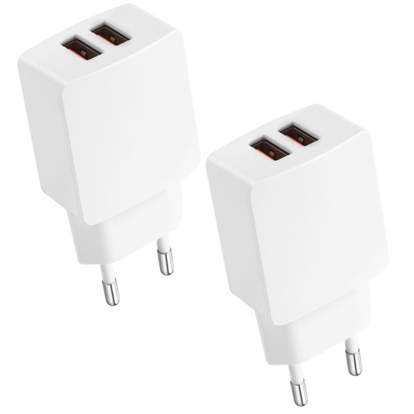 CREAPICO USB Charger Plug, 2-Pack 2.1A/5V Dual-Port USB Wall Charger Adapter (White)