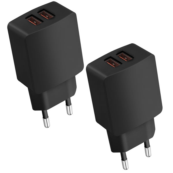 CREAPICO USB Charger Plug, 2-Pack 2.1A/5V Dual-Port USB Wall Charger Adapter (Black)